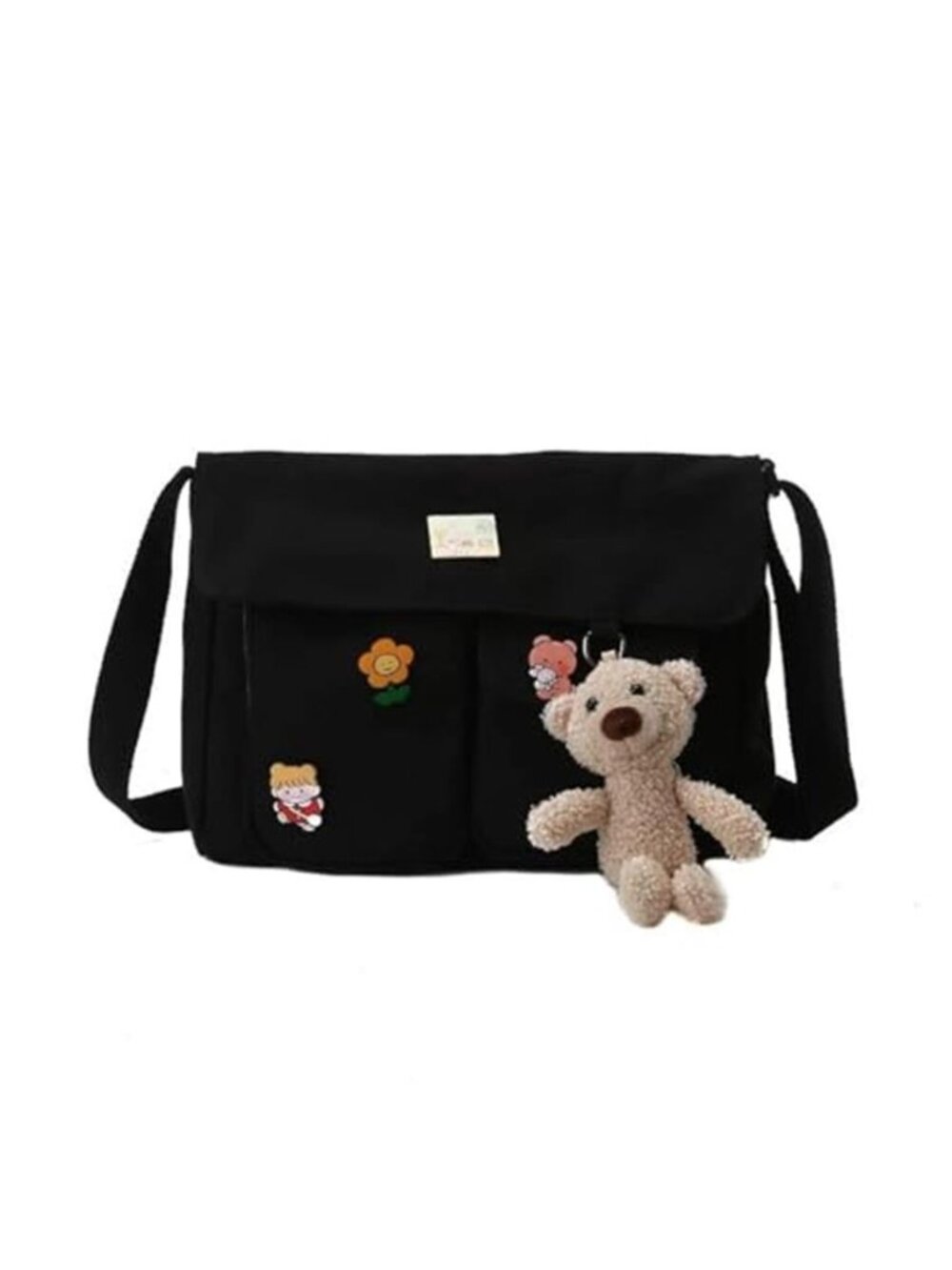 Canvas Crossbody Bag Adjustable Strap School Messenger Bag Zipper Pocket Cute